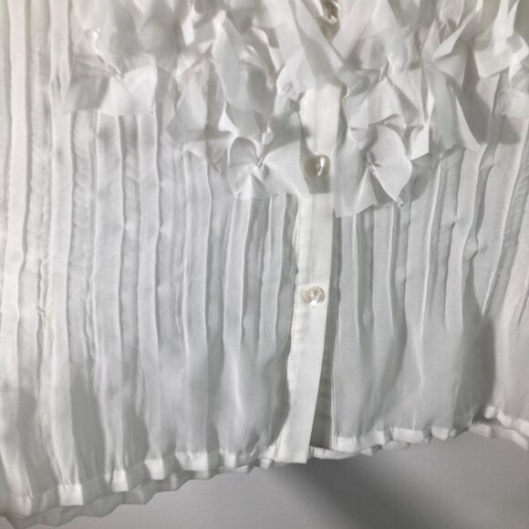 Womens Vintage Notations Crinkle Bow Bead Button Shirt Bell Sleeve M White - Picture 7 of 9